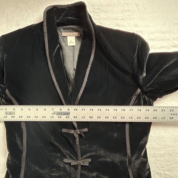 Sigrid Olsen Black Velvet Blazer Jacket Size 10 Shawl Collar Vintage Style Bow - Picture 6 of 7